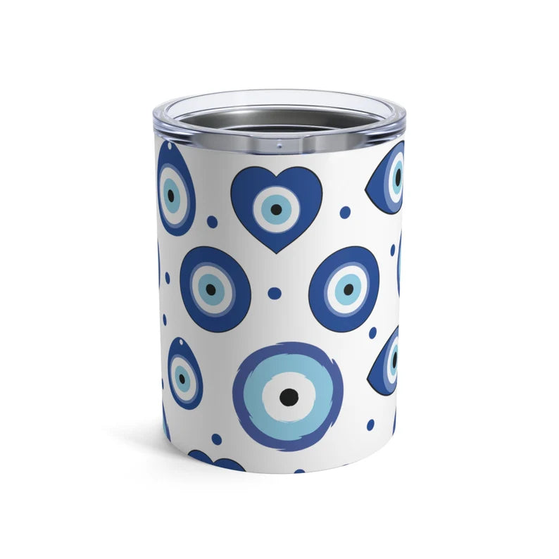 Evil Eye Design Tumbler 10oz - Stainless Steel Insulated Coffee Cup & Travel Mug with Lid