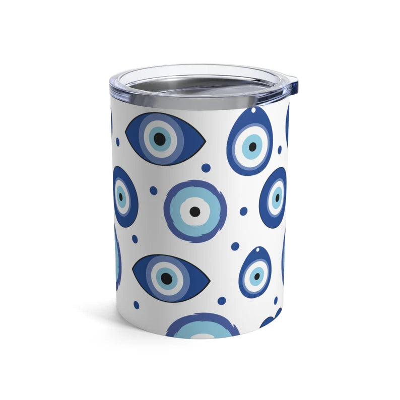 Evil Eye Design Tumbler 10oz - Stainless Steel Insulated Coffee Cup & Travel Mug with Lid