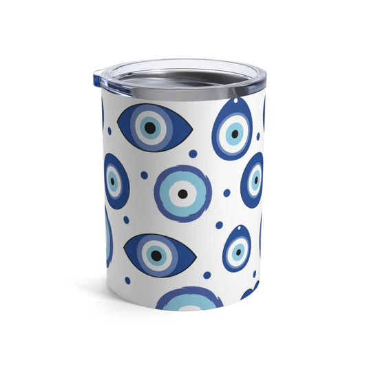 Evil Eye Design Tumbler 10oz - Stainless Steel Insulated Coffee Cup & Travel Mug with Lid