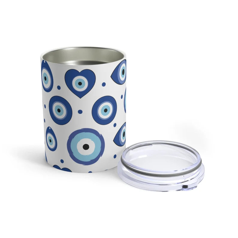 Evil Eye Design Tumbler 10oz - Stainless Steel Insulated Coffee Cup & Travel Mug with Lid