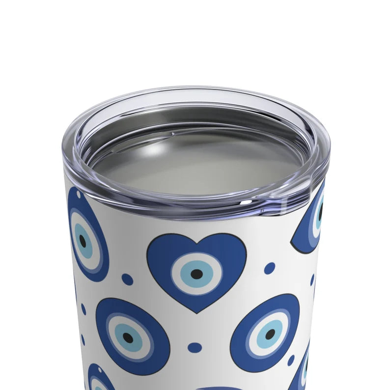 Evil Eye Design Tumbler 10oz - Stainless Steel Insulated Coffee Cup & Travel Mug with Lid