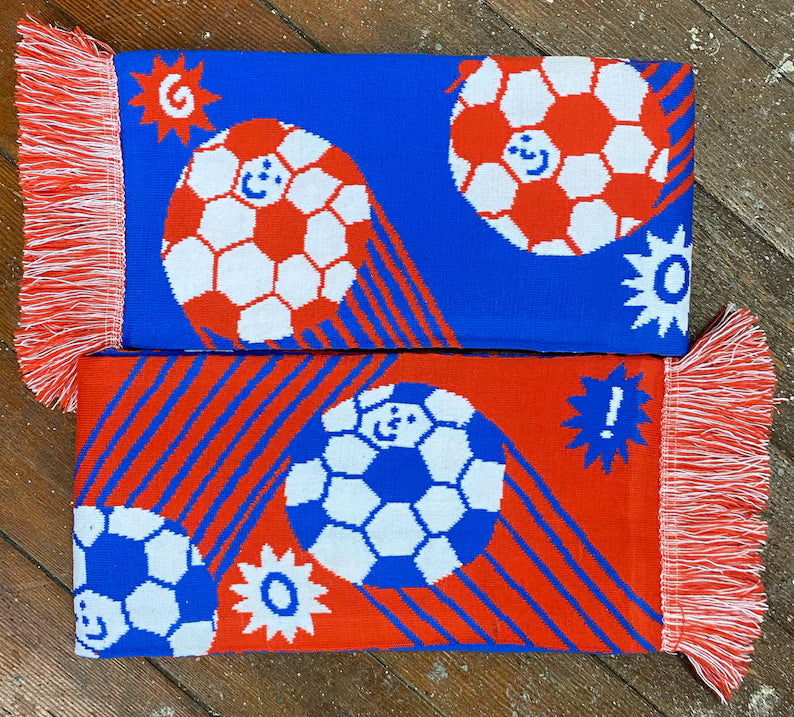 Golazo! Cool Illustrated Football Scarf - Knit Soccer Fan Muffler & Retro Matchday Scarf