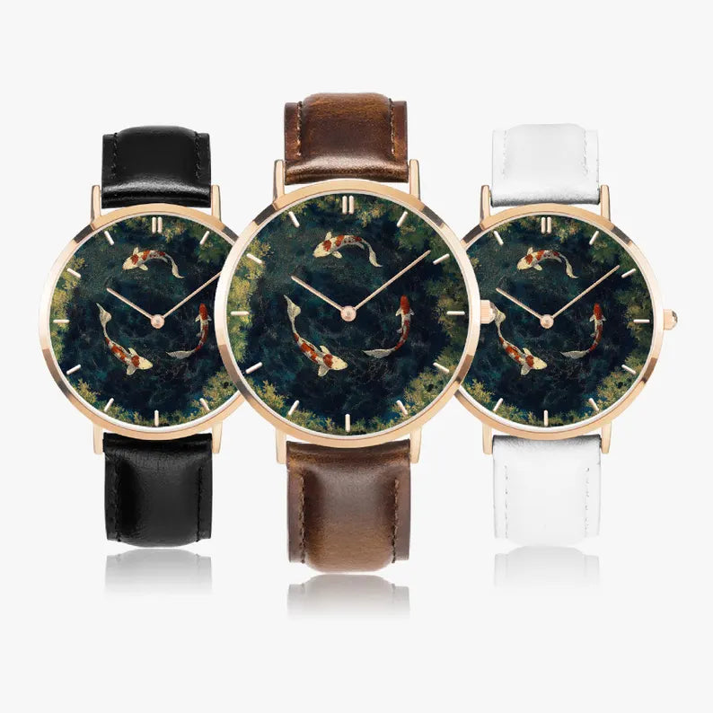 Koi Ultra-Thin Leather Strap Watch