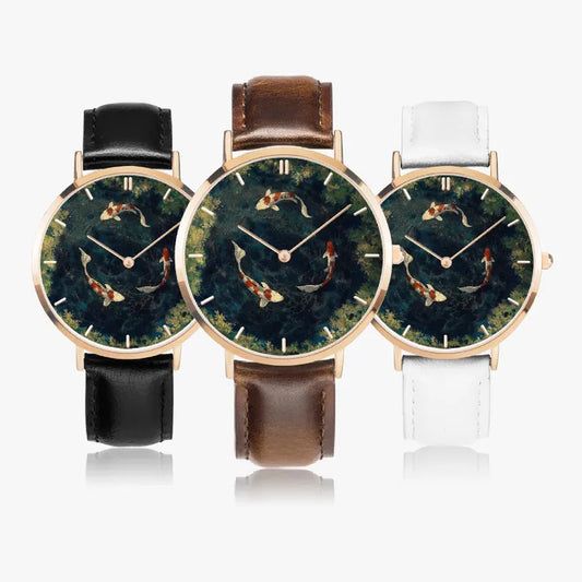 Koi Ultra-Thin Leather Strap Watch