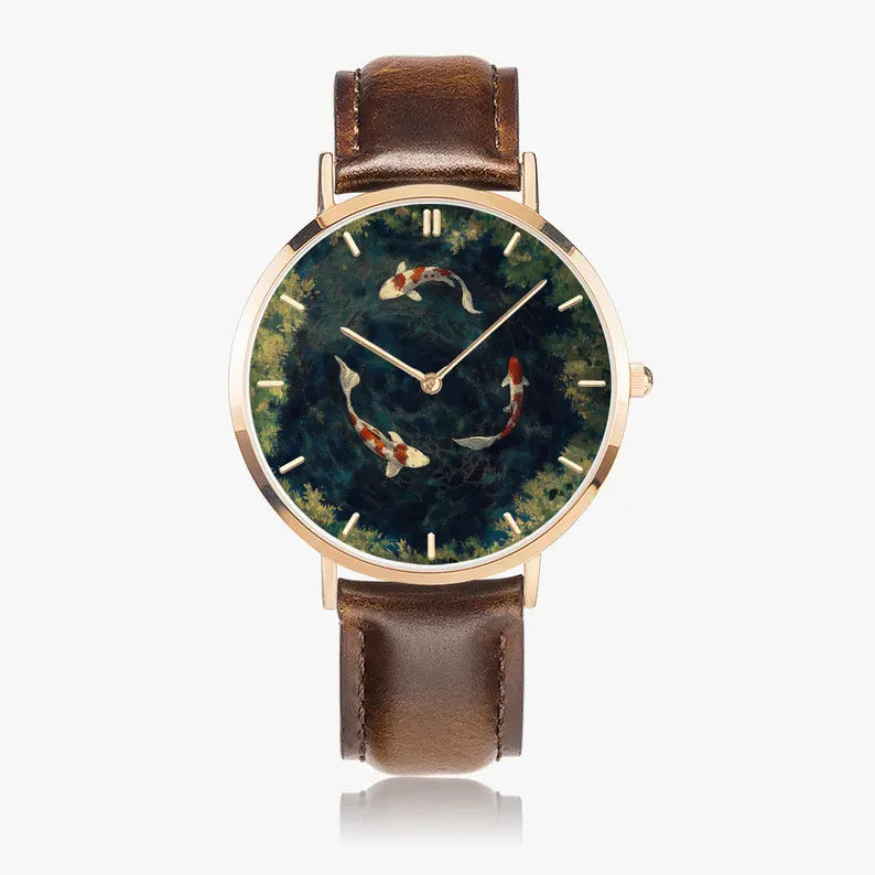 Koi Ultra-Thin Leather Strap Watch