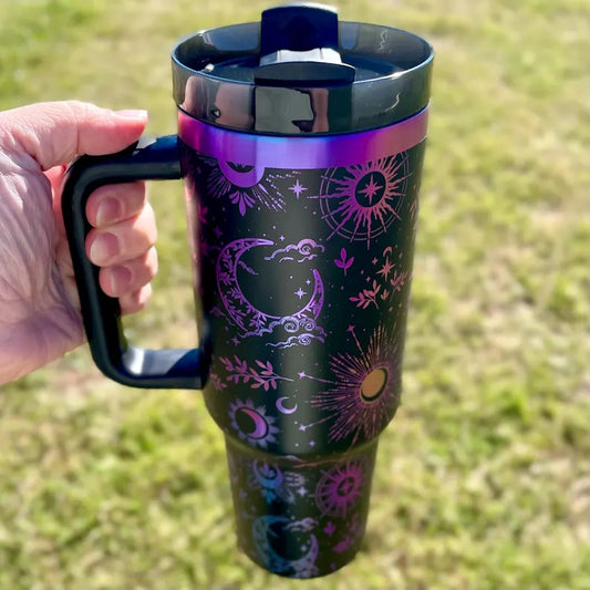 Cosmic Glow Celestial 40oz Engraved Tumbler - Stars & Moon Design