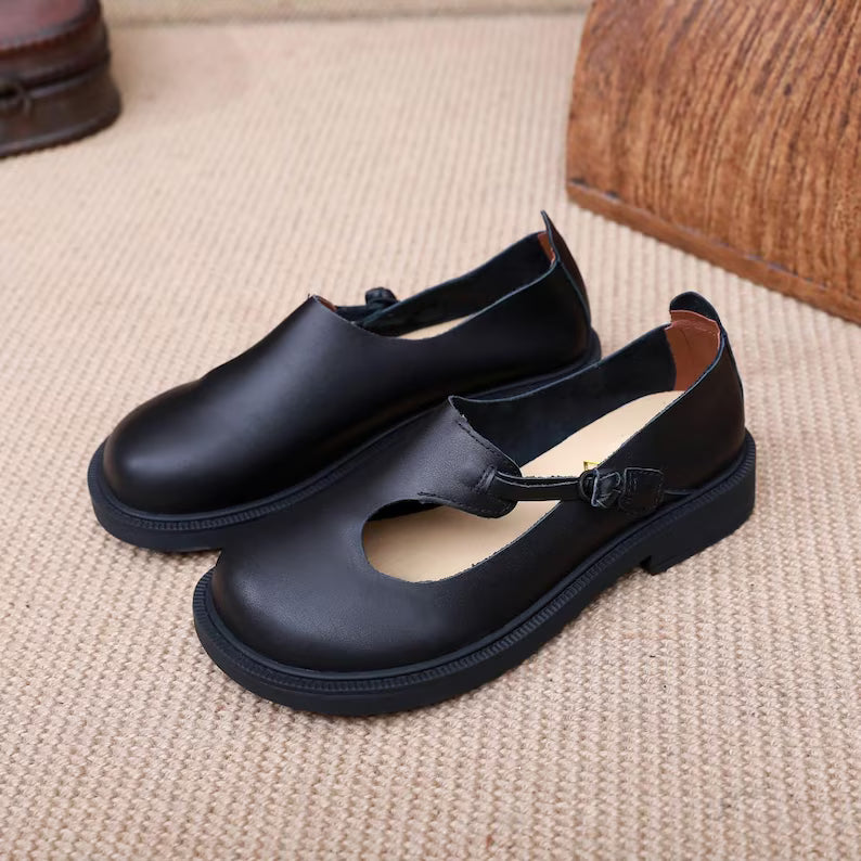Wide toe Shoes, Flat Shoes, Retro Leather Shoes.