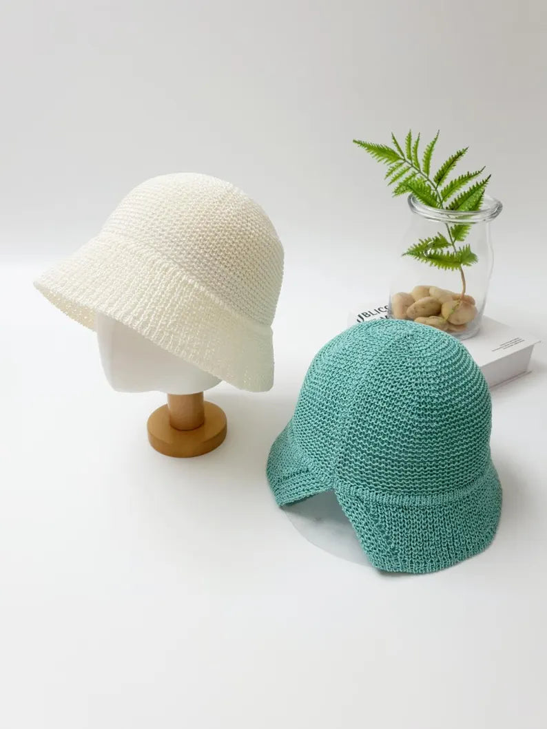 Cotton Straw Bucket Hat: Breathable Summer Sun Hat with Ponytail Slit