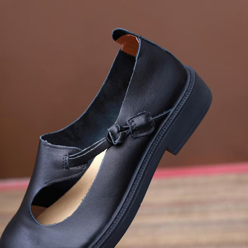 Wide toe Shoes, Flat Shoes, Retro Leather Shoes.