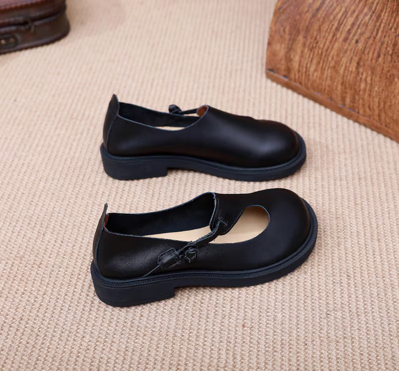 Wide toe Shoes, Flat Shoes, Retro Leather Shoes.