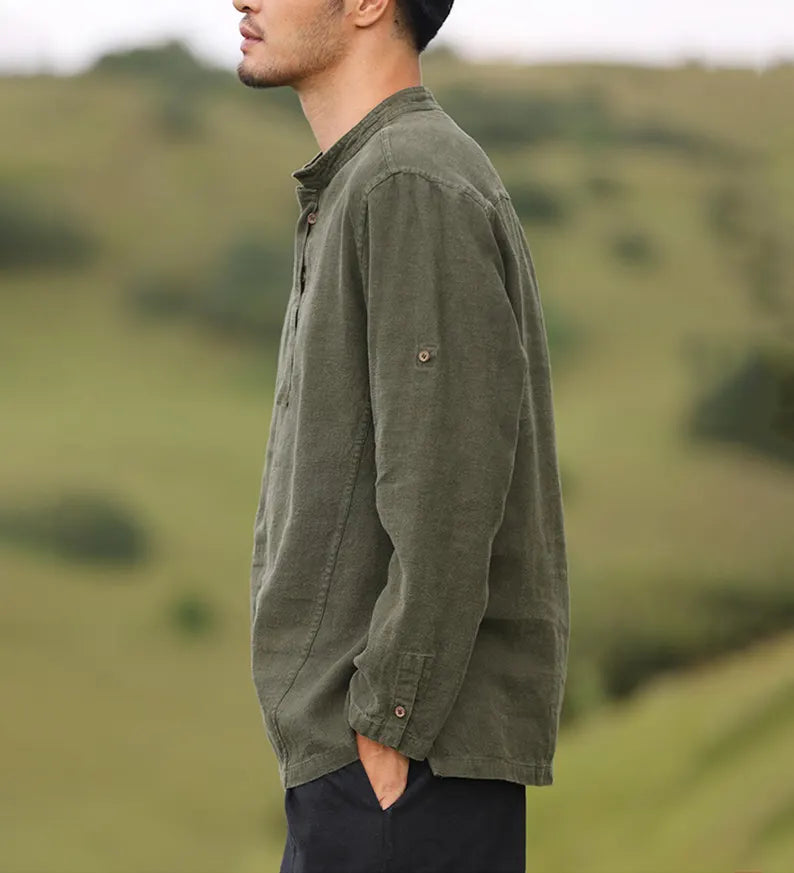 Men's Long Sleeve T-Shirt Breathable Bohemian Linen Top