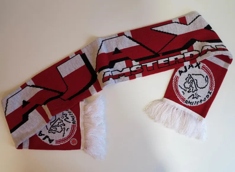 Vintage Ajax Amsterdam Knit Scarf - Official Soccer Fan Gear & Dutch Football Matchday Muffler