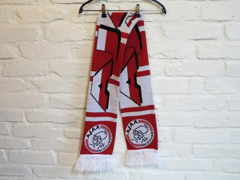 Vintage Ajax Amsterdam Knit Scarf - Official Soccer Fan Gear & Dutch Football Matchday Muffler