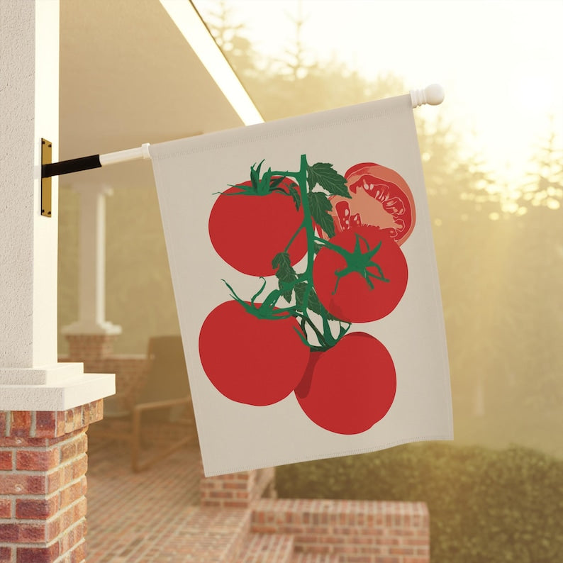 Block Print Tomatoes Garden Flag - Farmhouse Vegetable Porch Banner, Spring Summer House Flag