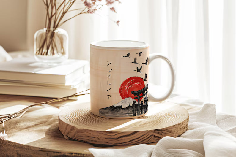 Japanese Calligraphy Ceramic Mug Set