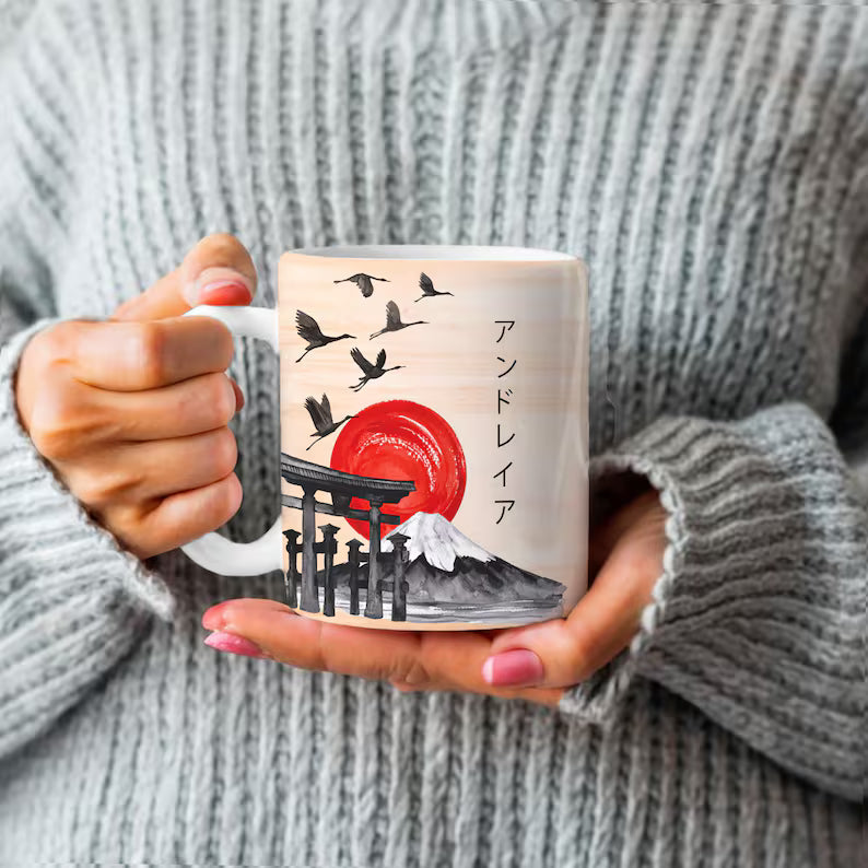 Japanese Calligraphy Ceramic Mug Set