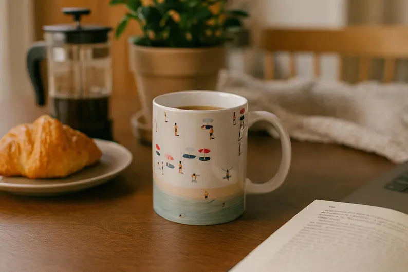 Beach Vibes Ceramic Coffee Mug - Summer Vacation Memento & Tropical Ocean Travel Gift Cup