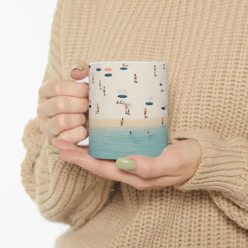 Beach Vibes Ceramic Coffee Mug - Summer Vacation Memento & Tropical Ocean Travel Gift Cup