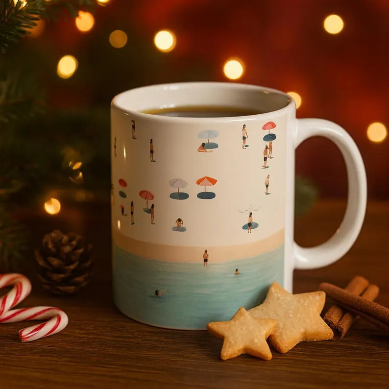 Beach Vibes Ceramic Coffee Mug - Summer Vacation Memento & Tropical Ocean Travel Gift Cup