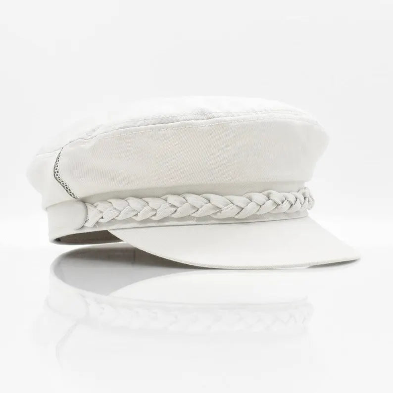 White Cotton Sailor Cap | Minimalist Summer Baker Boy Hat