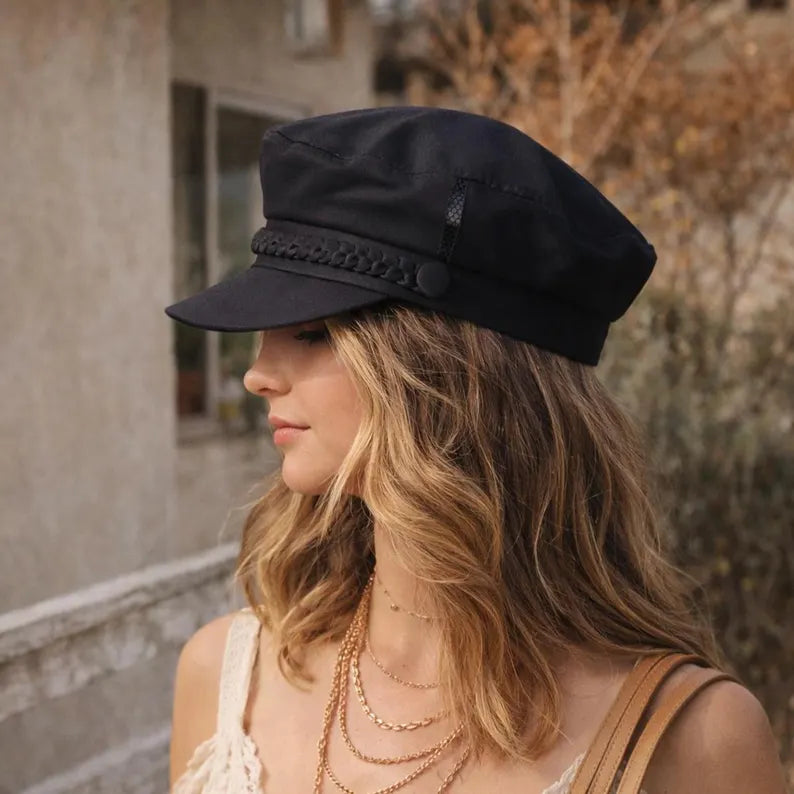 White Cotton Sailor Cap | Minimalist Summer Baker Boy Hat