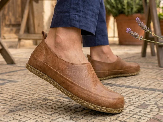 Handmade Moccasins Women : Genuine Leather Shoes , Copper Rivets , Barefoot Loafers - Light Brown