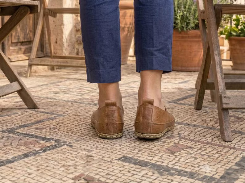 Handmade Moccasins Women : Genuine Leather Shoes , Copper Rivets , Barefoot Loafers - Light Brown