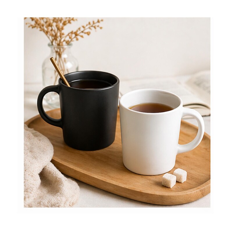 Minimalist Couple Ceramic Mug Set with Wooden Lids
