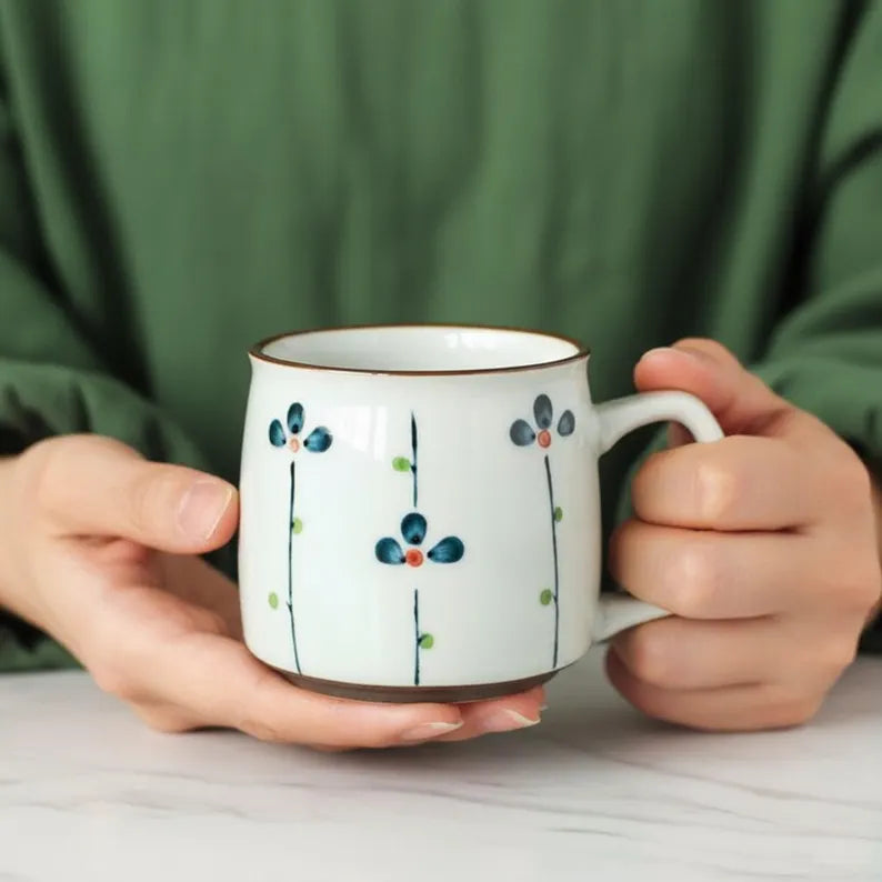 Nishida Muyu Style Ceramic Mug Hand Painted Floral Coffee Cup & Vintage Tea Cup