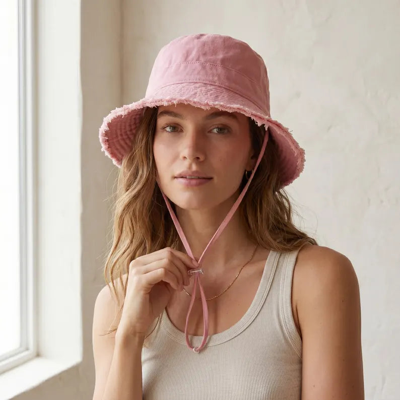 Cotton Bucket Hat with Tassel Brim - Foldable Summer Travel Fisherman Cap & Boho Beach Sun Hat