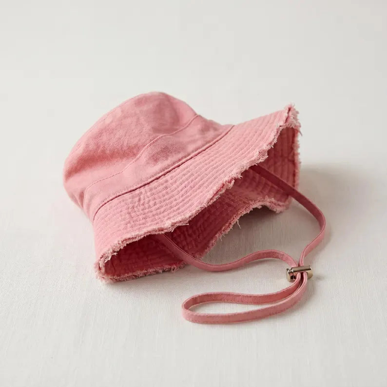 Cotton Bucket Hat with Tassel Brim - Foldable Summer Travel Fisherman Cap & Boho Beach Sun Hat