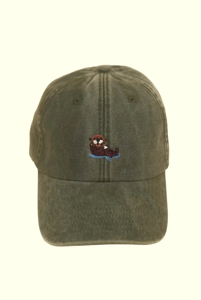 Embroidered Otter Cap - Personalized Custom Text Vintage Baseball Cap & Cute Animal Lover Gift