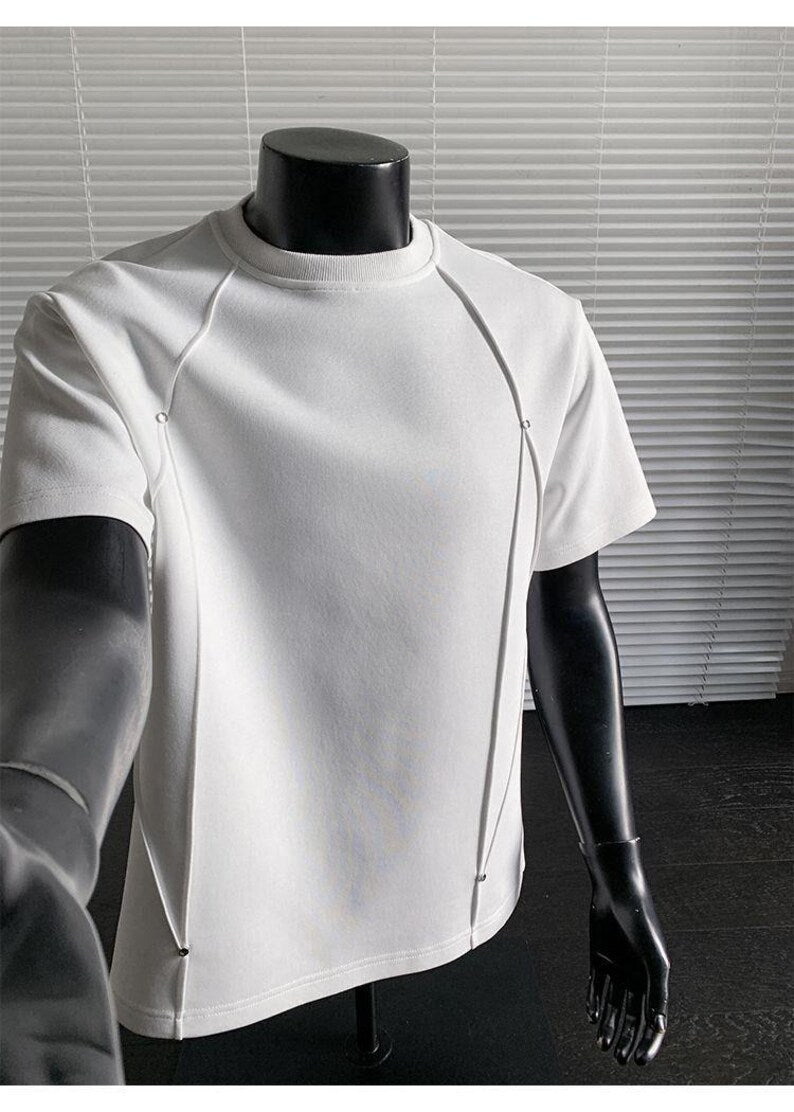 Men's 3D Pleated Rivet Short Sleeve T-Shirt