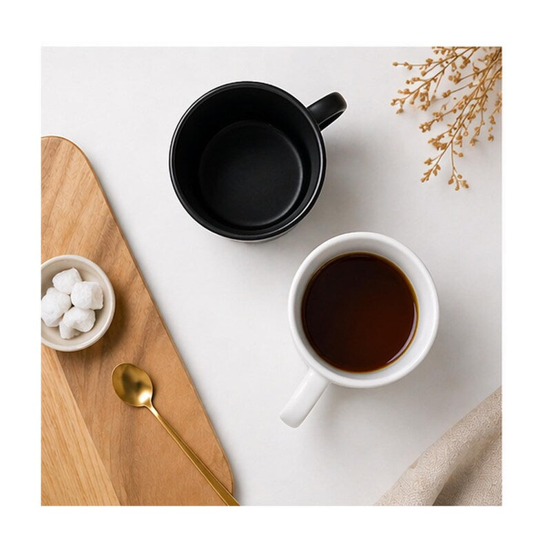 Minimalist Couple Ceramic Mug Set with Wooden Lids