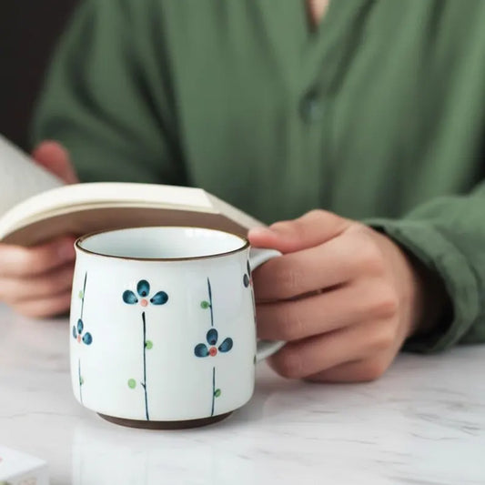 Nishida Muyu Style Ceramic Mug Hand Painted Floral Coffee Cup & Vintage Tea Cup