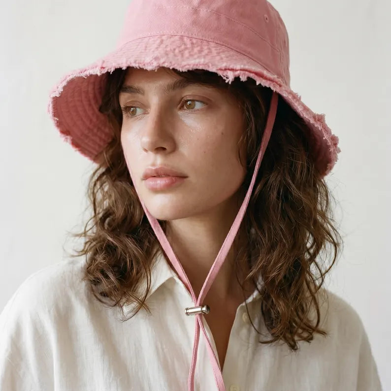 Cotton Bucket Hat with Tassel Brim - Foldable Summer Travel Fisherman Cap & Boho Beach Sun Hat