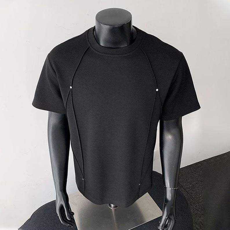 Men's 3D Pleated Rivet Short Sleeve T-Shirt