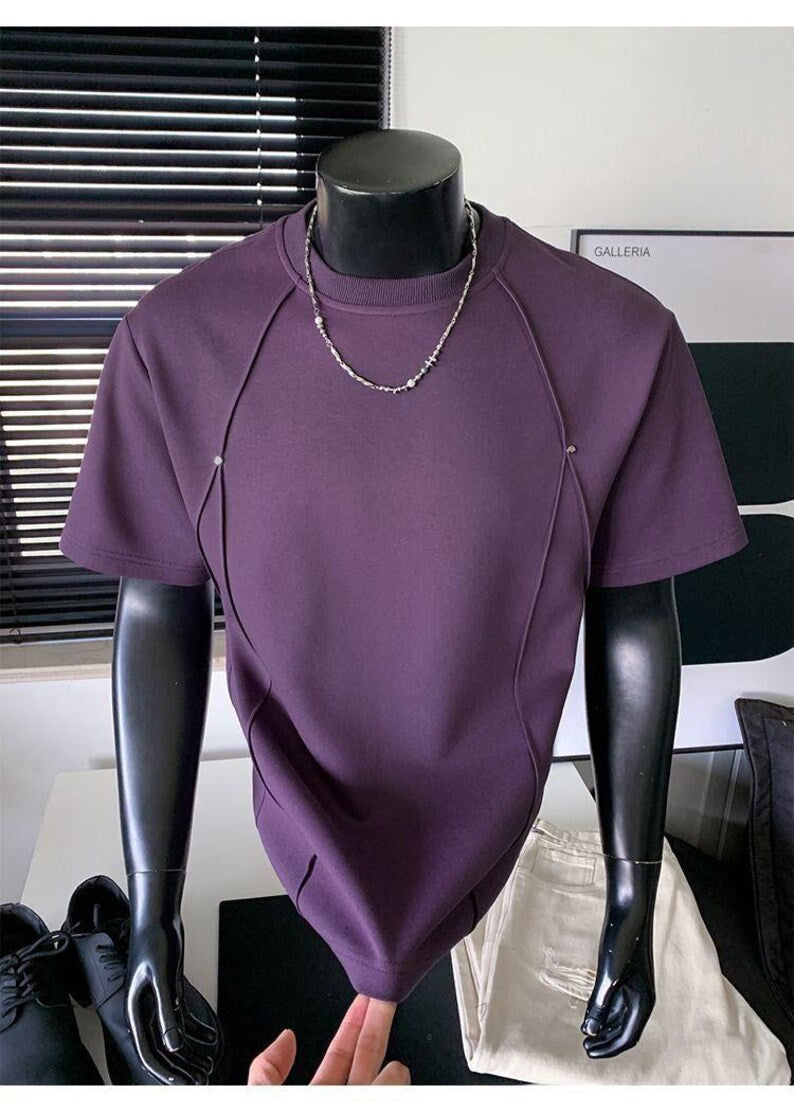 Men's 3D Pleated Rivet Short Sleeve T-Shirt