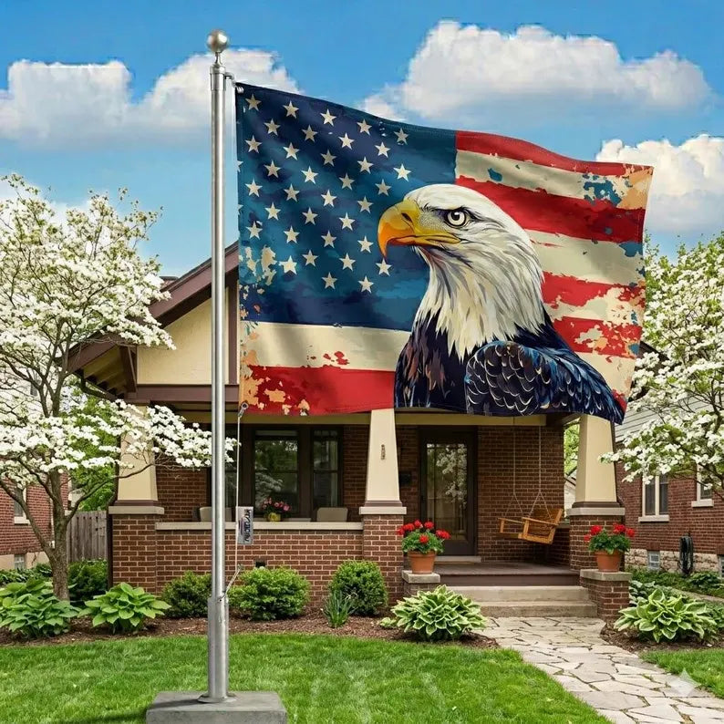 Patriotic Bald Eagle American Flag - 4th of July USA Flag, Veteran Gift Outdoor House Flag