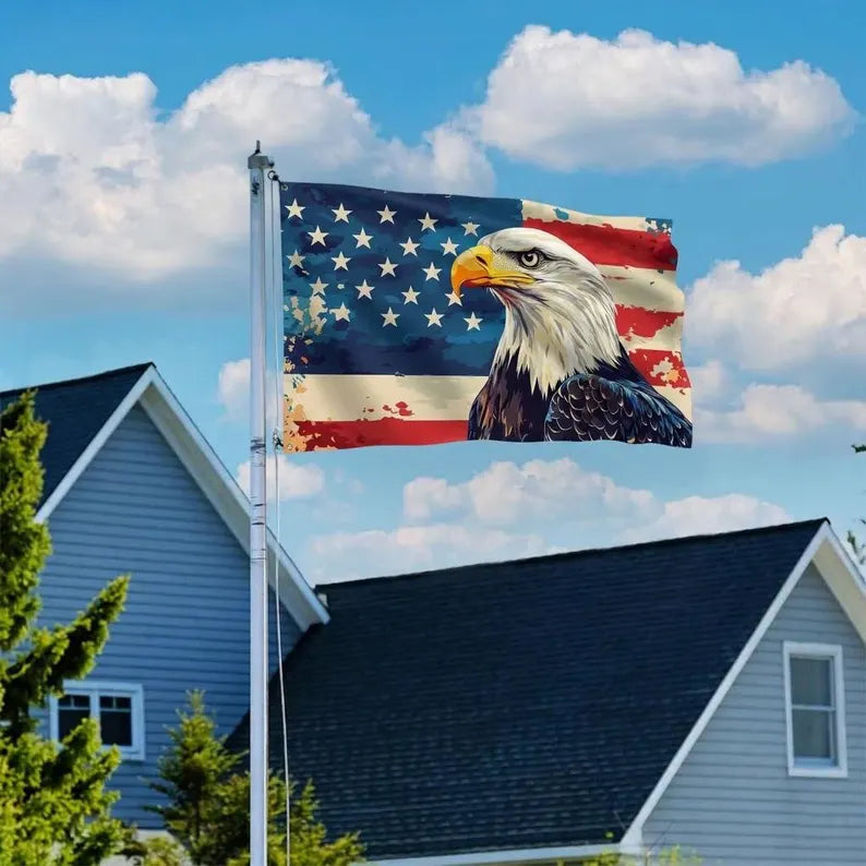 Patriotic Bald Eagle American Flag - 4th of July USA Flag, Veteran Gift Outdoor House Flag