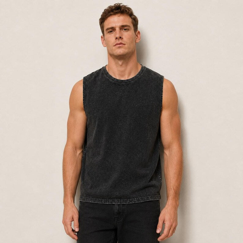 Men’s Washed Tank Top - Sleeveless Muscle Shirt & Relaxed Summer Streetwear Tank
