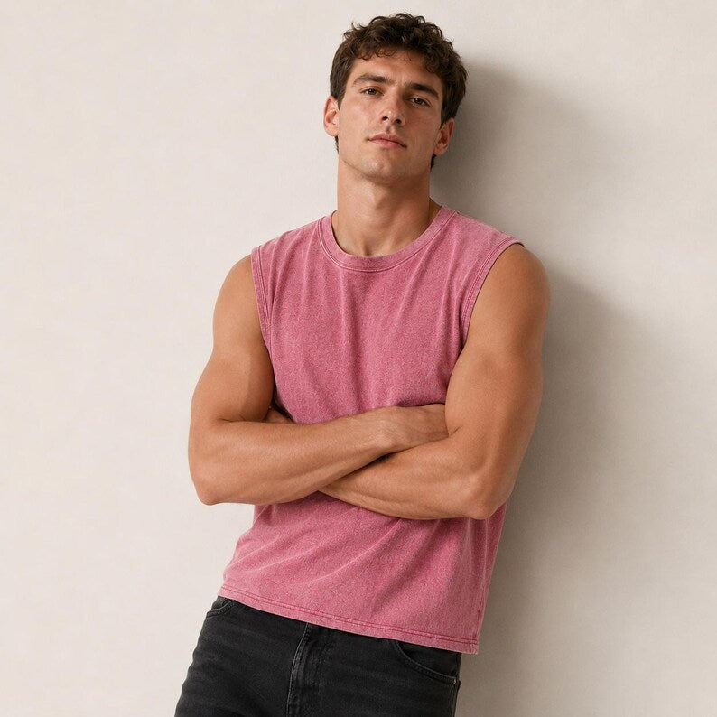 Men’s Washed Tank Top - Sleeveless Muscle Shirt & Relaxed Summer Streetwear Tank