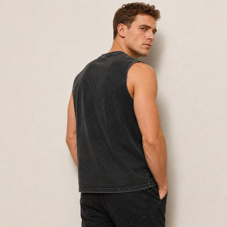 Men’s Washed Tank Top - Sleeveless Muscle Shirt & Relaxed Summer Streetwear Tank