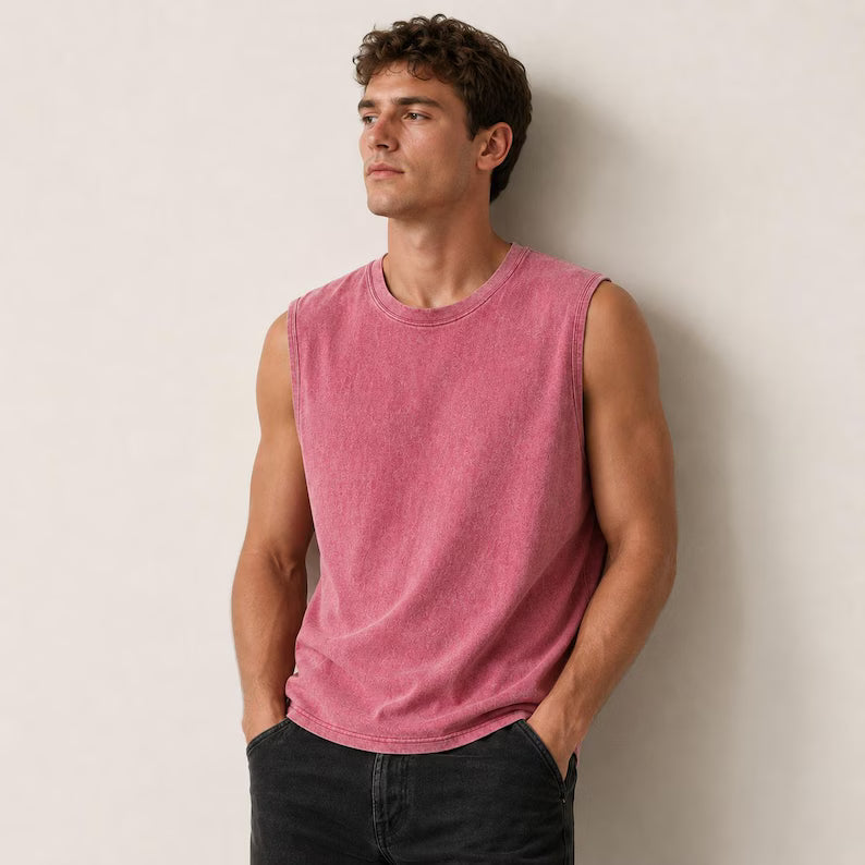 Men’s Washed Tank Top - Sleeveless Muscle Shirt & Relaxed Summer Streetwear Tank
