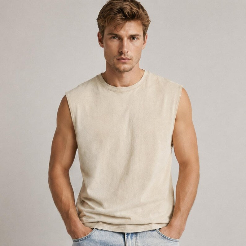 Men’s Washed Tank Top - Sleeveless Muscle Shirt & Relaxed Summer Streetwear Tank