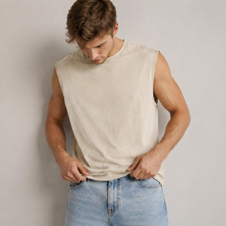 Men’s Washed Tank Top - Sleeveless Muscle Shirt & Relaxed Summer Streetwear Tank