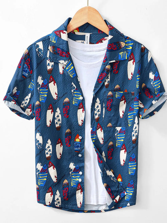 Printed Button Up Short Sleeve Shirt