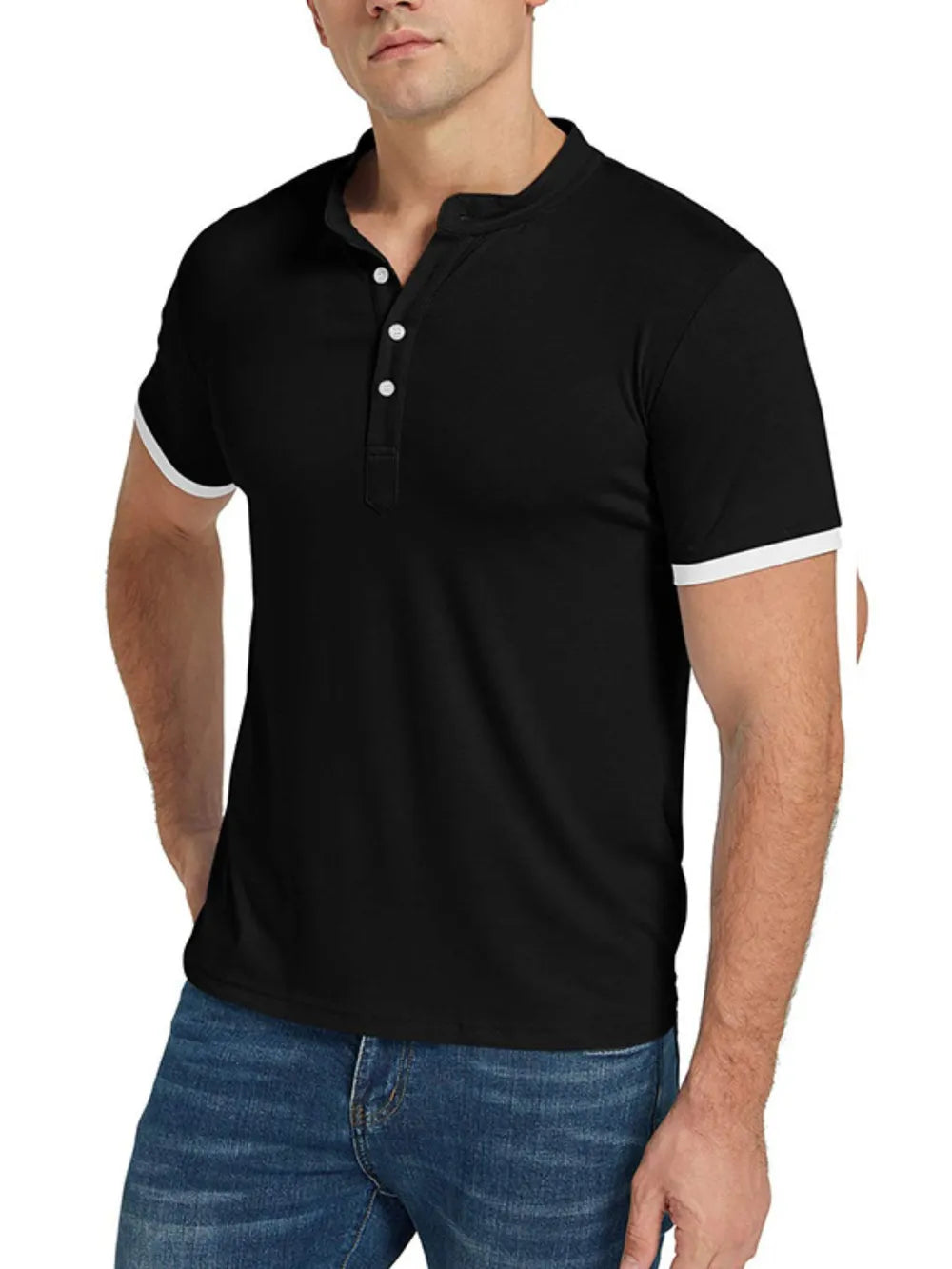 Classic Contrast Trim Henley Top