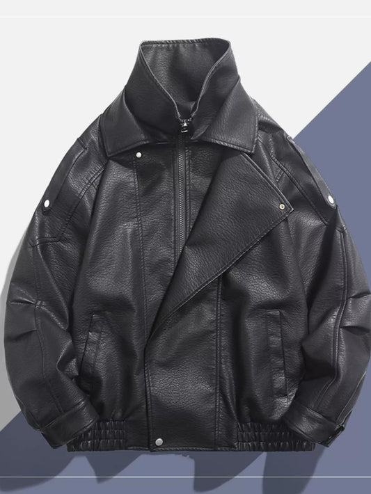 Men's Zip Up Leather Moto Jacket