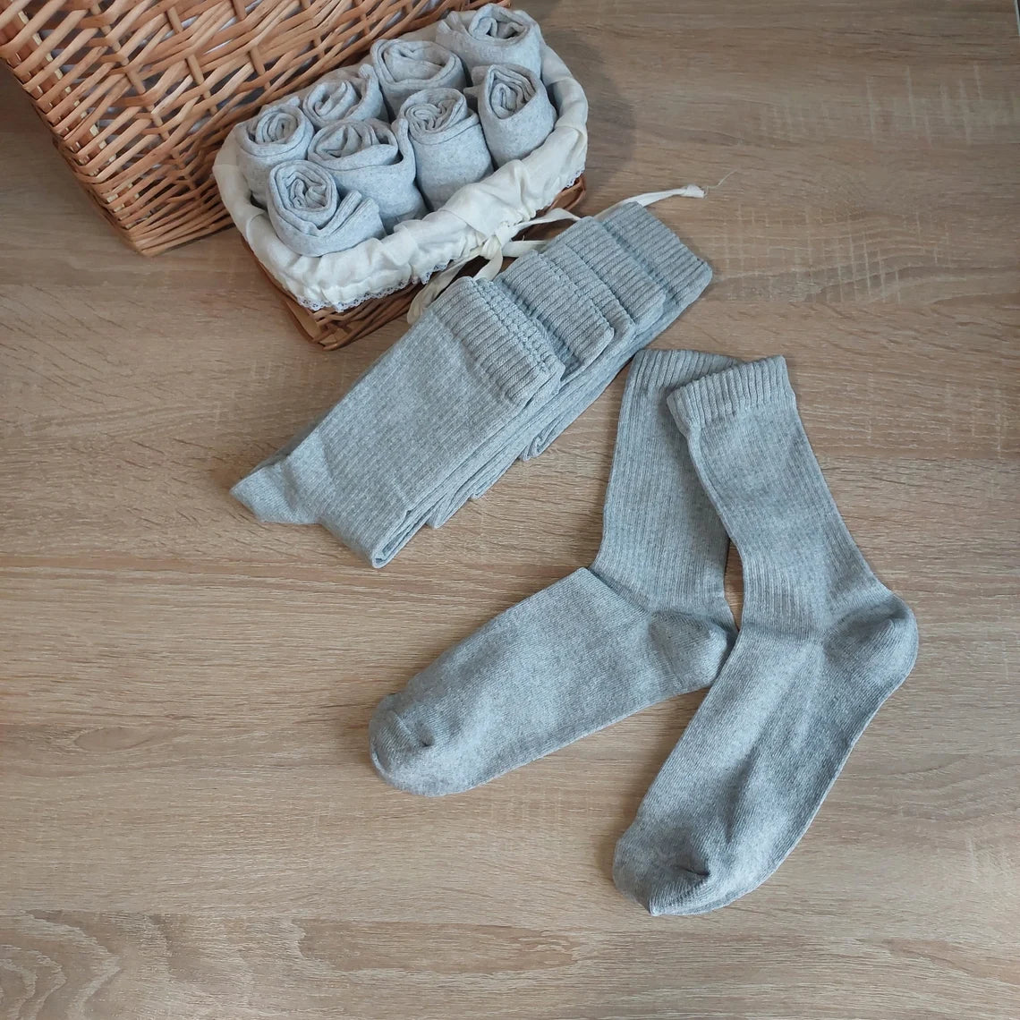 Set linen socks 5 pcs.100% organic linen unbleached unpainted gray ribbed socks